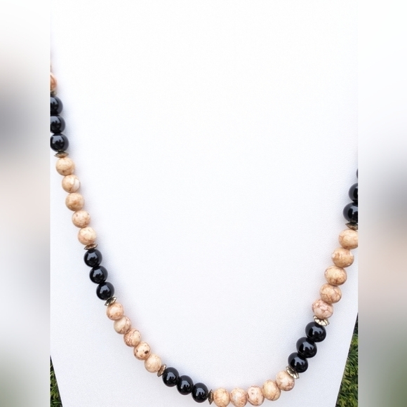 Handmade Black & Natural Jasper Beaded Hippie Healing Boho Chic Necklace - Picture 2 of 7